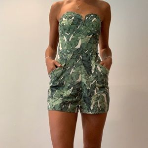 H&M palm leaf print strapless romper